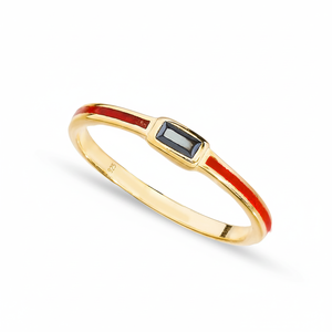 Anillo de racimo de piedras de circonia negra esmaltada roja, hecho a mano, joyería de plata de ley 925 para mujer - Product Image 2