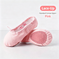Chaussons de danse rouges en toile à lacets avec bout en cuir et semelle fendue pour filles, gymnastiques, entraînement, enfants et femmes
