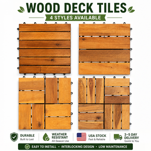 Envío Gratuito en EE. UU., Baldosas de Madera de Acacia Encajables de 12x12 Pulgadas para Terraza, <span class=keywords><strong>Patio</strong></span> o Balcón, Entrega Rápida de 3 a 6 Días - Product Image 1