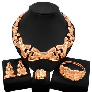 Yulaili Venta caliente exquisita nueva Rosa oro conjuntos de joyas de oro rumano estilo los estados señoras al por mayor cadena Zircon conjunto de joyas
