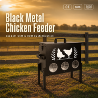 Mangeoire à poulet JH-Mech avec couvercle verrouillable et pieds, capacité de 30 lb, 6 ports, en métal noir