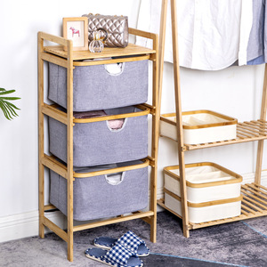 Clothing Organizer 3 Tier Bamboo Frame Fabric Drawer <b>Storage</b> <b>Box</b> For Home Wardrobe Portable Dustproof Rectangular <b>Folding</b> Basket - Product Image 3
