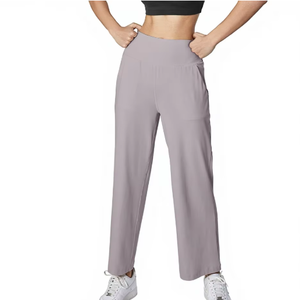 <span class=keywords><strong>Pantalon</strong></span> de sport ample à jambe droite, respirant, taille élastique, décontracté, taille haute, style rétro en nylon pour <span class=keywords><strong>femme</strong></span> - Product Image 2