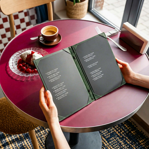 Porte-menu de restaurant personnalisé en cuir véritable de luxe, imperméable, robuste et résistant ALM-0051 - Product Image 1