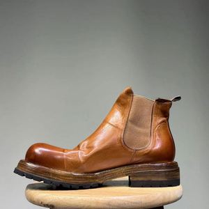 Botas Chelsea de Invierno para Hombre, de Cuero Lavado, con Plataforma Gruesa, Elásticas, Antideslizantes, Estilo Casual Retro Urbano - Product Image 3