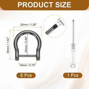 HARFINGTON Pcs D Rings Screw In Shackle Metal Horseshoe U Shape Semicircle D Ring <b>Purse</b> Key Holder With Screwdriver For DIY Leat - Product Image 2