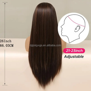 Parrucca Lunga Liscia con Fascia WF03, Parrucca Sintetica con Riflessi in Fibra Resistente al Calore, Marrone Nero, per <span class=keywords><strong>Donna</strong></span> - Product Image 3