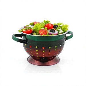 Multi-Color Stainless Steel Colander with Round Sieve Basket Kitchenware for Fruit and <b>Vegetable</b> Water Washing Metal Basin - Product Image 1