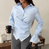 Blusas Elegantes de Mujer Primavera Verano 2026, Nuevas Blusas Casuales con Encaje, Rayas, Botones, Pliegues y Mangas con Vuelo