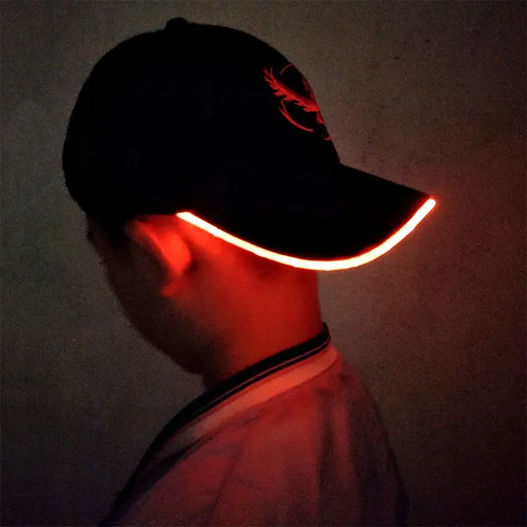 Модная вышивка логотипа унисекс Хлопковые бейсболки 6 панели изогнутый спортивные кепки для прогулок, бейсболки шляпы со светодиодными огнями