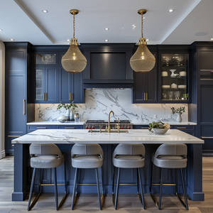 Meubles de <span class=keywords><strong>cuisine</strong></span> shaker de luxe bleu marine VSME avec îlot en marbre, ensemble complet en alliage d'aluminium - Product Image 5