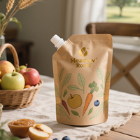 Pochette de support liquide biodégradable avec bec 250Ml 500Ml Pochette d'assaisonnements de ketchup de qualité alimentaire en papier kraft avec estampage à l'or