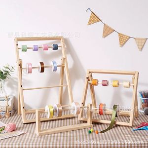 Wooden Ribbon Rack <b>Desktop</b> Storage Organizer Foldable Natural Wood Color Multipurpose For Craft Supplies - Product Image 2