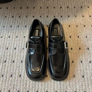 British retro college-style buckle loafers for women-square toe, thick sole, versatile for daily wear, small leather <b>shoes</b> - Product Image 6