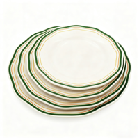 Ligne verte Plat poli en mélamine jetable en céramique de style traditionnel écologique Bord irrégulier pour plusieurs fêtes