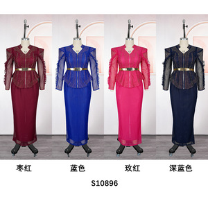 S10359 Luxury Plus Size Women Shirt Set <strong>Heavy</strong> Rhinestone Bead Top and Skirt Set Two Piece African Party Outfits for Women - Product Image 6