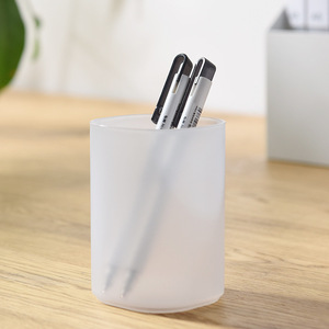 Round Pen Holder Solid Color Uncapped Stackable Stationery Storage Box For <b>Desk</b> Office Use Blue Purple <b>Pink</b> Transparent - Product Image 3