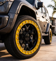 Nouvelles jantes en alliage forgé tout-terrain personnalisées, noir mat, 6 branches, anneau de beadlock simulé jaune vif au centre, 20 mm, 17-20 pouces