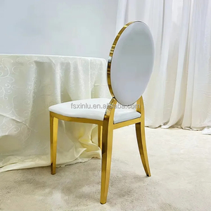 Mobília luxuosa do metal de aço inoxidável empilhável moderno do ouro redondo partido traseiro que janta a cadeira do banquete para cadeiras do evento do casamento