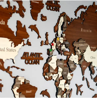 Carte du monde en bois 3D avec éclairage, carte du monde pour les voyages