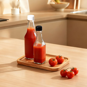 Nuevo estilo cuadrado vacío 3oz 5oz 8oz Glass BBQ Chili Woozy Ring Neck Botella de salsa de vidrio caliente con tapas de rosca - Product Image 3