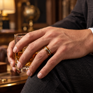 Bague <span class=keywords><strong>de</strong></span> <span class=keywords><strong>mariage</strong></span> pour homme en acier inoxydable plaqué or 18 carats JLM avec incrustation <span class=keywords><strong>de</strong></span> bois <span class=keywords><strong>de</strong></span> Koa et turquoise concassée, bijoux bohèmes en gros - Product Image 5