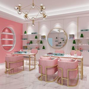 Table de manucure en métal monocouche légère, anti-rouille, écologique, style nordique moderne, avec chaise de coiffeuse et double présentoir pour chambre à coucher - Product Image 2