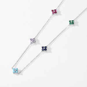 Lucky S925 Sterling Silver Round Cut Zirconia Colored Four-Leaf Clover Pendant <b>Necklace</b> Creative Gift for Women - Product Image 6