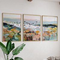 HAOWAI OEMODM 3pcs Set Seni Dinding, Set 3 Poster Seni Dinding Lanskap Botani  Burung Berterbangan Seni Dinding Cetak Triptych Alam