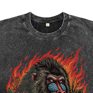 Camisetas de Hombre Estilo Vintage con Lavado Ácido, Diseño de Animales de la Selva, Estampado Tropical Floral de Mono, Corte Holgado, Ropa Urbana para Hombre - Product Image 3