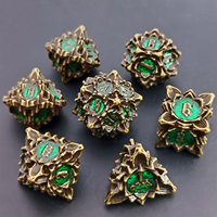 Jeu de dés en métal Fleur de Lotus - 7 pièces, dés polyédriques dorés vintage sculptés en 3D pour D&D, RPG, Dungeons and Dragons