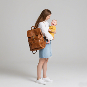 Nhà sản xuất tùy chỉnh unisex Vegan PU da tã tã Túi ba lô tổ chức yếu tố cần thiết sơ sinh cho cô gái với thay đổi mat - Product Image 2
