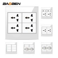 BAOBEN Série de panneaux en verre blanc 4*4, 20A 10A, 3 prises, multifonctionnel, norme européenne, interrupteur type C, prise murale