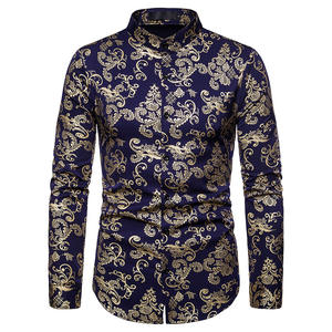 ファンシーとトレンディ長袖シャツカジュアルゴールド花柄男性 - Product Image 1