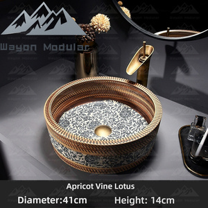 Vasque en porcelaine bleue et blanche peinte à la main Wayon Vintage pour projets de salles de bain d'hôtels de luxe de style zen - Product Image 6