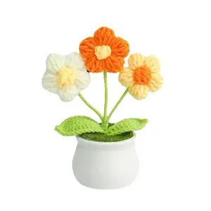 Puf çiçek küçük saksı bitki el yapımı dokuma immortality çiçek araba monte küçük süs için çocuk doğum günü hediyesi