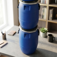 Fût en plastique JYP 25L en PEHD bleu estampé or, écologique, de qualité alimentaire, recyclable, hermétique, pour l'eau, avec anneaux de fer