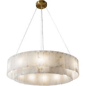 Lustre de salon de style chinois entièrement en cuivre, marbre naturel, grand villa, chambre à coucher, salle d'exposition, luminaires suspendus - Product Image 4