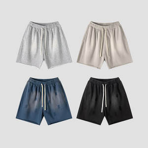 Short délavé à l'acide en coton et polyester mélangé 300GSM avec logo personnalisé Shorts unisexes grande taille pour hommes de couleur unie - Product Image 5