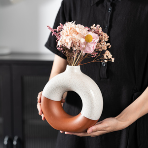 Vase en céramique demi-glaçurée en terre cuite rouge, fait main, en forme de donut, pour décoration de <span class=keywords><strong>mariage</strong></span> et de maison, vente en gros, best-seller - Product Image 5
