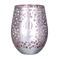 Tasse à lait personnalisée en verre borosilicate métallisé argenté, colorée, motif floral « 40 ans ensemble », sans pied, en forme d'œuf
