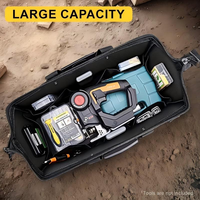 Sac de transport d'outils robuste avec base rigide moulée, multi-poches, bandoulière réglable pour électricien, atelier et réparation
