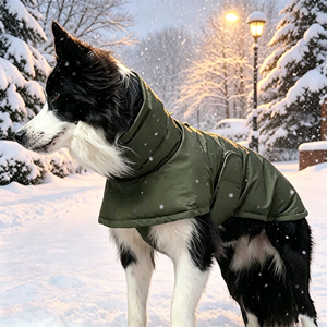 Manteau rembourré vert pour chien, veste chaude d'hiver pour chiens, style classique, matériau en polyester, vêtements pour animaux de compagnie de couleur unie - Product Image 2