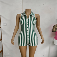 Combinaison Courte Rayée Sexy à Col en V et Manches Courtes pour Femme, Personnalisable avec Logo, Nouvelle Tendance Été 2026, Faible MOQ, Fournisseur en Gros