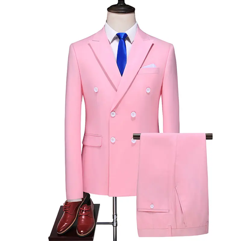Summer pink colors Men's Suit Slim Business Men Clothing solid color three pieces Set jacket blazer vest pants work suits