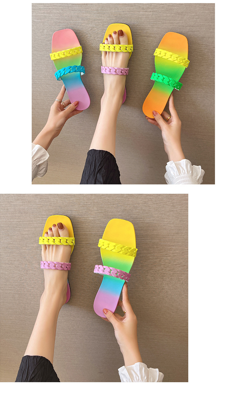 New Rainbow Bottom Chain Beach Slippers Candy Colorful Slipper Sandals Ladies