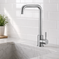 Robinet de cuisine moderne à poignée unique en acier inoxydable 304 brossé, à poser sur comptoir, pour usage hôtelier, design classique à trou unique, eau chaude et froide