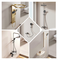 Système de douche thermostatique de luxe à poignée unique avec jet pluie, fonction pause, massage multifonctionnel, affichage LED, laiton brossé, design moderne