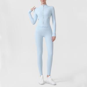 Fashionable High Quality Gold Zipper Women Set <b>Yoga</b> Set Leggings Cropped <b>Jacket</b> for Gym Sports Casual and Daily - Product Image 6