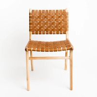 Chaises de salle à manger en teck massif de style nordique avec assise en cuir tressé pour la maison, le bar, l'appartement, l'entrepôt, l'usage commercial, les cafés, les restaurants